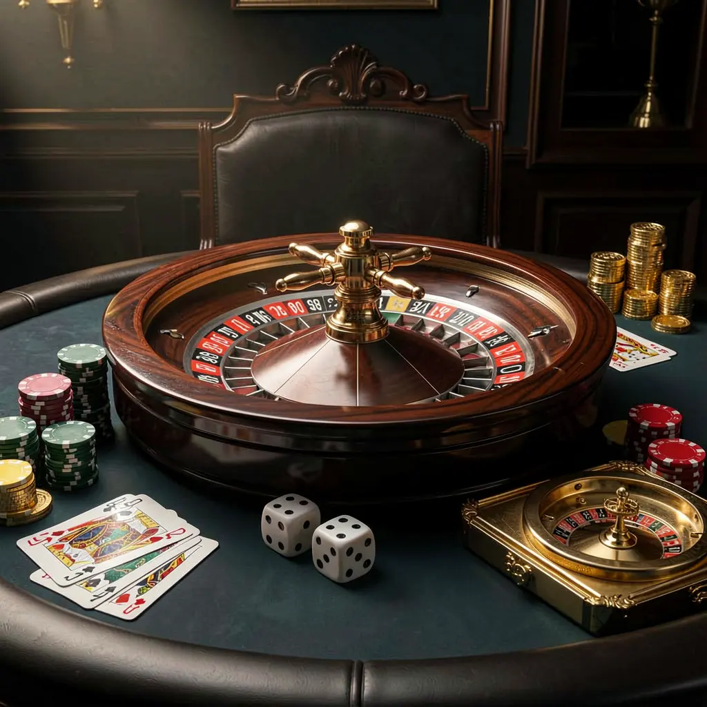 GO66 premium casino homepage scene featuring a roulette wheel spinning on a glossy table surrounded by poker chips, dice, cards, and golden coins against an elegant dark background with cinematic lighting GO66 premium casino homepage scene featuring a roulette wheel spinning on a glossy table surrounded by poker chips, dice, cards, and golden coins against an elegant dark background with cinematic lighting